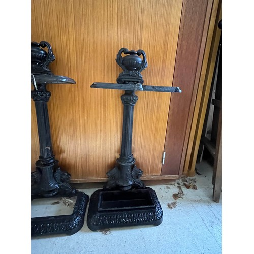 135 - Antique heavy cast iron stick stand and umbrella stand with tray.