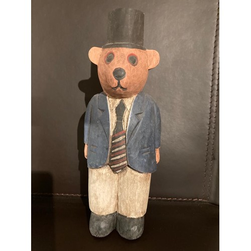 137 - Wooden teddy bear with top hat