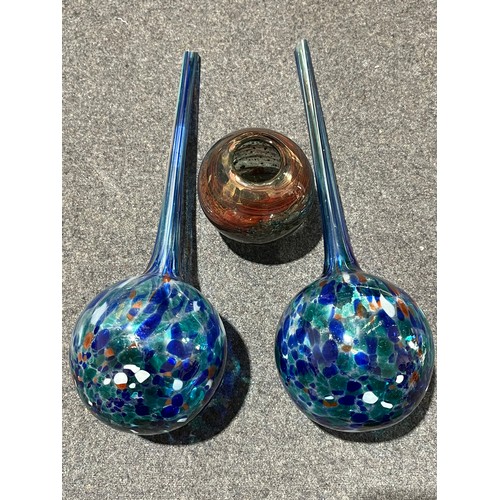 196 - Art glass plant feeders and a small posy vase