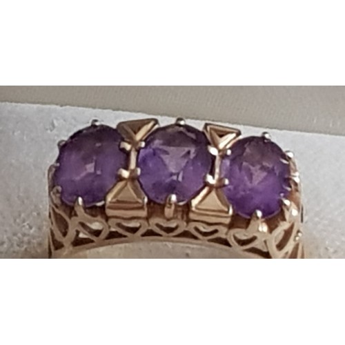 20 - 9ct Gold Amethyst Ring. Size N½ , 5mm x 7.25mm Stones