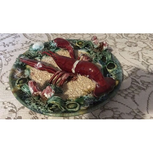 13 - Highly decorative Palissy style Lobster plate.