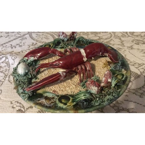 13 - Highly decorative Palissy style Lobster plate.