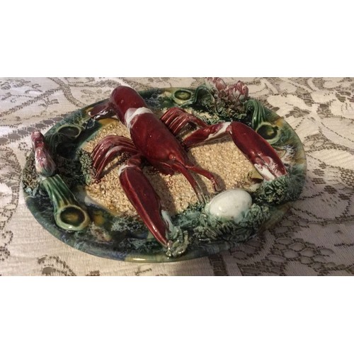 13 - Highly decorative Palissy style Lobster plate.