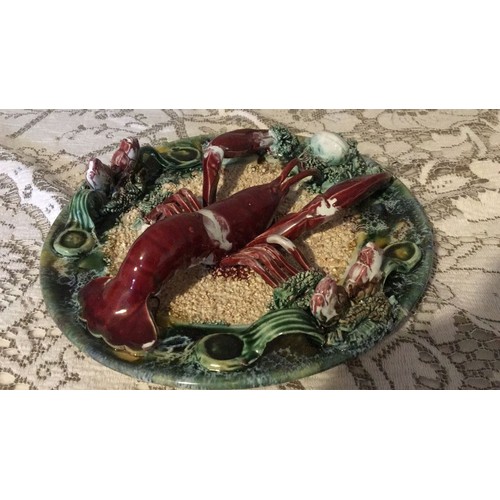 13 - Highly decorative Palissy style Lobster plate.