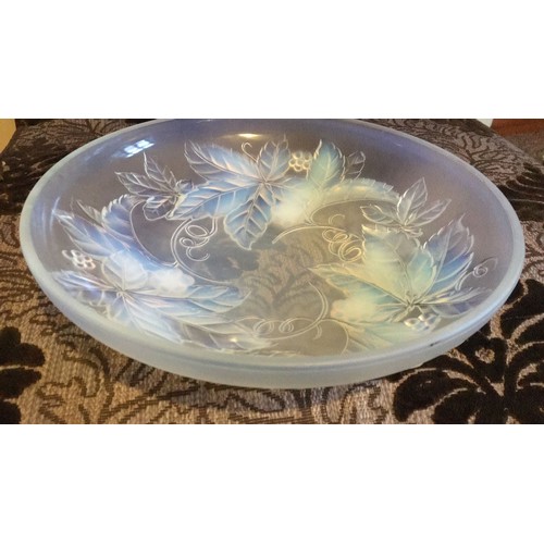 14 - French Vine and tendril Opalescent art, glass bowl,  Centre marked Etling.