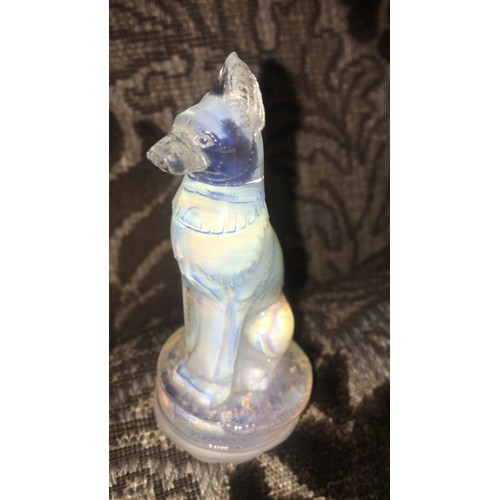 38 - R Lalique. 1925 opalescent dog figurine wear to base