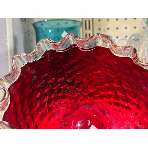 51 - Murano Seguso ruby glass and gold aventurine quilted bowl.