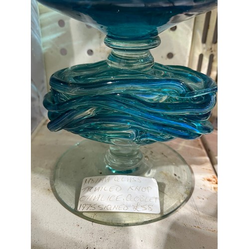 52 - Mdina Glass Oceanic pattern Chalice. Michael Harris design.