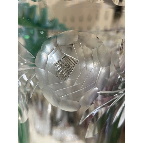 55 - Crystal glass vase with cabbage rose decoration.