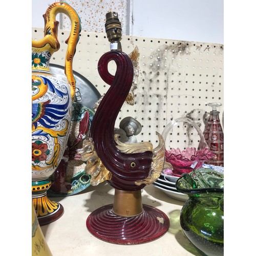 72 - Murano Seguso ruby glass dophin table lamp