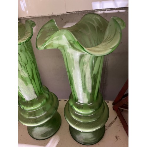 214 - Pair of large mottled green Czech Bohemian Vases