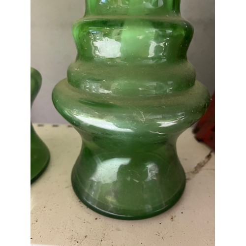 214 - Pair of large mottled green Czech Bohemian Vases