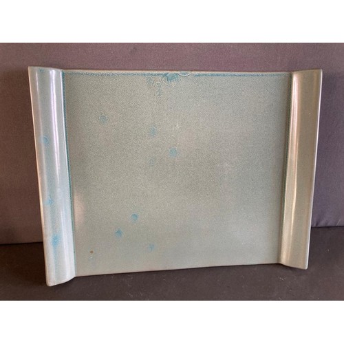 241 - Sage green glazed ceramic large tray/ platter,  measuring 41cm x31cm.