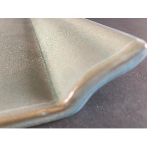 241 - Sage green glazed ceramic large tray/ platter,  measuring 41cm x31cm.