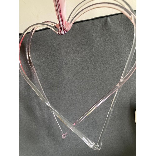 187 - Set of hanging heart glass metal & wood decorations