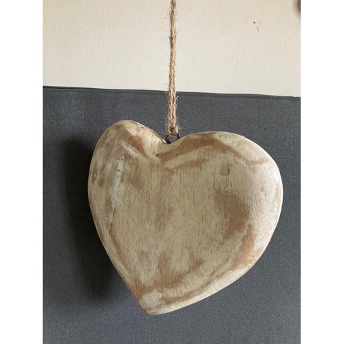 187 - Set of hanging heart glass metal & wood decorations