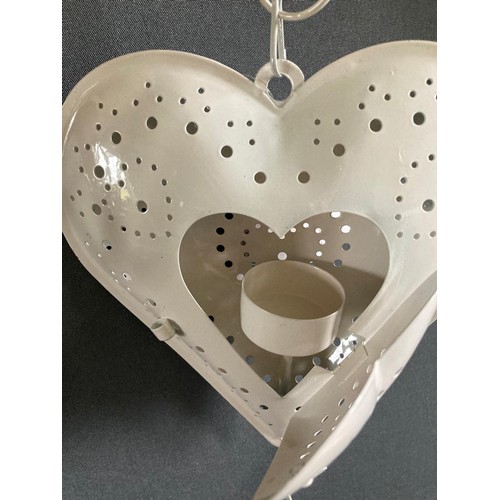 187 - Set of hanging heart glass metal & wood decorations