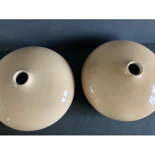 185 - Two identical large flat fount vase in pale gold 33cm diameter x 20cm high