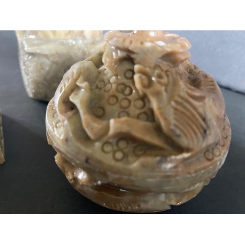 181 - 3 x oriental carved stone trinket boxes.