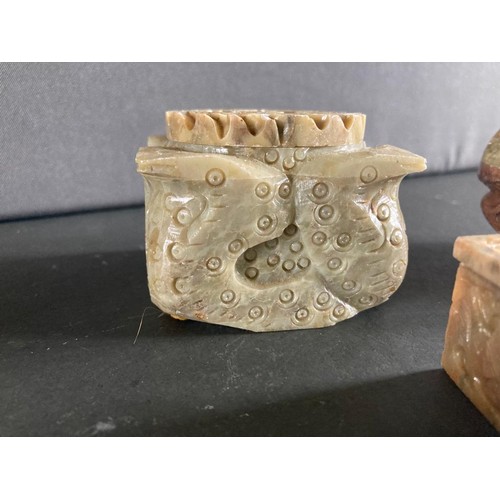 181 - 3 x oriental carved stone trinket boxes.