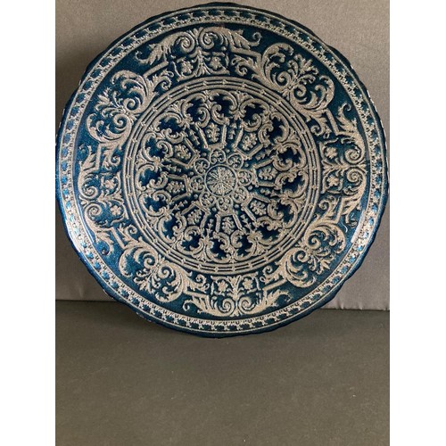 179 - 40 cm diameter  teal/silver decorative bowl.      Replace lot 180 - Turkish dish