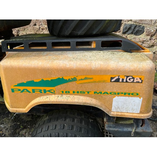 3 - Stiga park 18 HST Magpro.  Ride on mower in need of restoration,