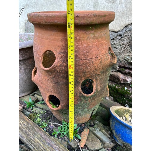 195 - Large strawberry planter, frost damage to base as pictured pieces could be glued back,