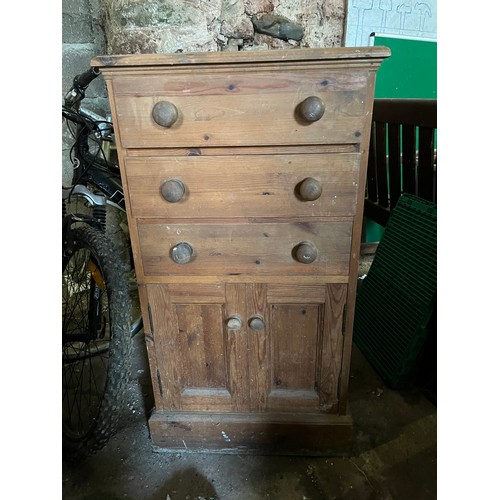 236 - Antique pine chest of drawers over cupboard.