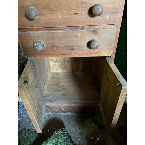 236 - Antique pine chest of drawers over cupboard.