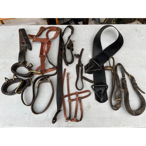 333 - Horse leathers including cropper and driving harness parts.