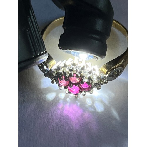 377 - Vintage 9ct Gold Ruby & CZ Cluster Ring