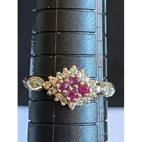 377 - Vintage 9ct Gold Ruby & CZ Cluster Ring