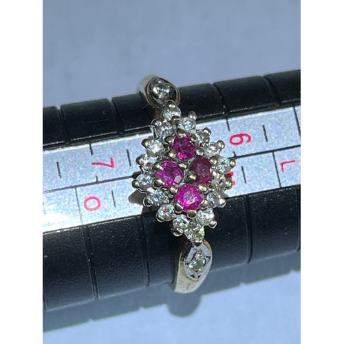 377 - Vintage 9ct Gold Ruby & CZ Cluster Ring