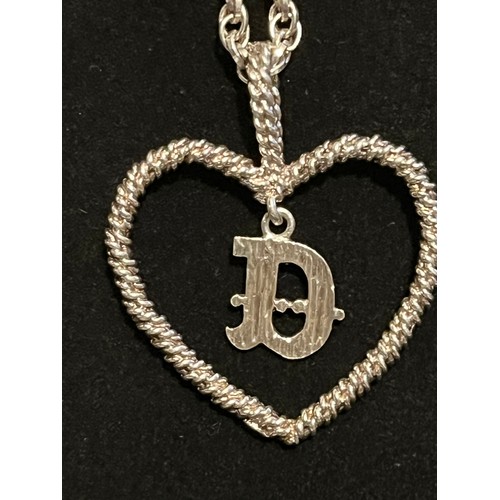 380 - Solid Silver .925 necklace. With heart & D pendant