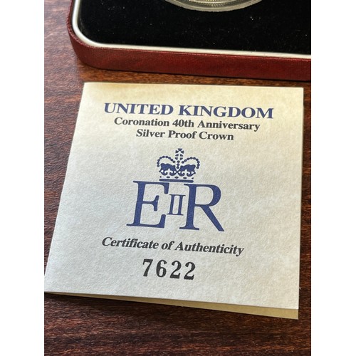 409 - 1953 to 1993. Coronation, 40th anniversary, silver proof £5 crown.