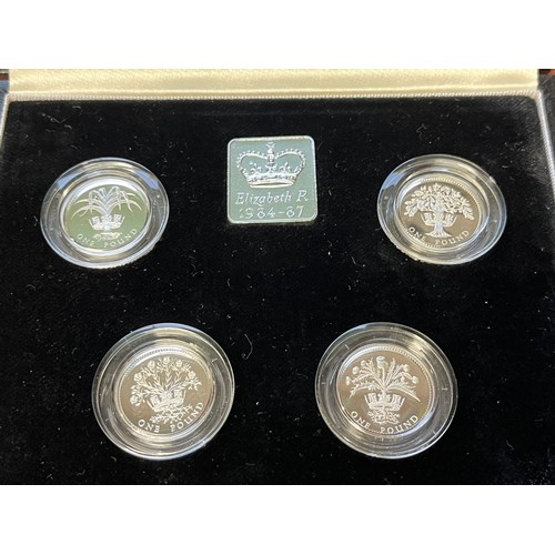 429 - 1984 to 1987 English silver proof £1 tide, Piedfort box, certifiate,