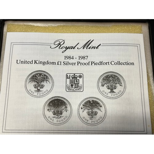 429 - 1984 to 1987 English silver proof £1 tide, Piedfort box, certifiate,