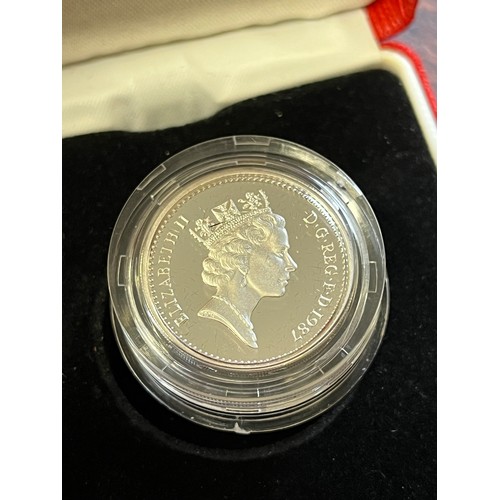 437 - Silver proof piedfort £1 coin 1987, Boxed with certificate