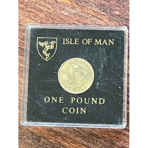 443 - Isle of Man, 1988, £1 coin uncirculated, mobile phone