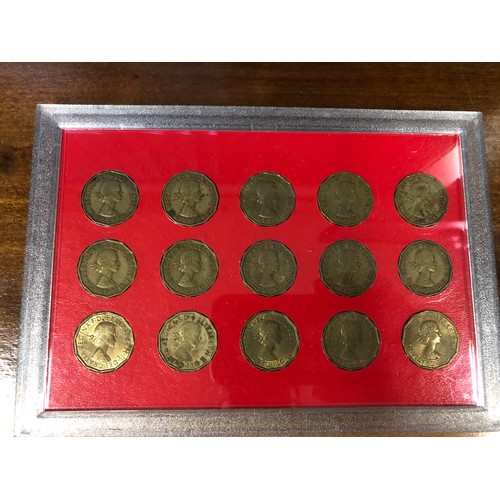 466 - Complete set of Elizabeth 2nd brass threepence  from coronation until decimalisation. 1953 to 1967  ... 