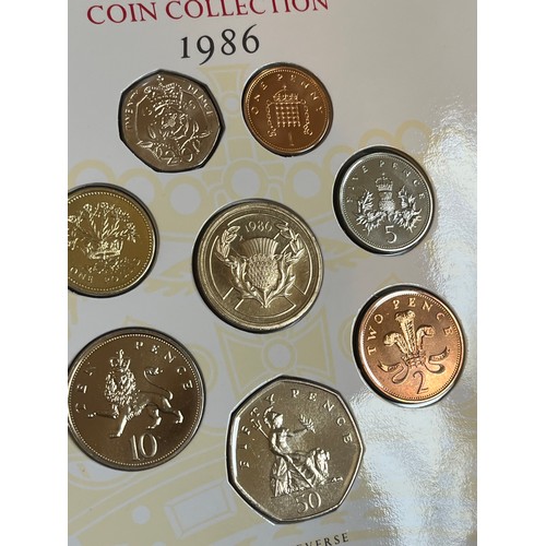 518 - United Kingdom brilliant uncirculated coin collection 1986. With certificates in mounted card.