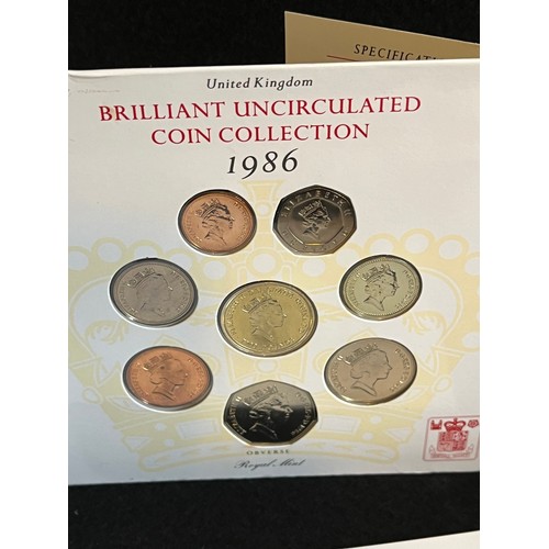 518 - United Kingdom brilliant uncirculated coin collection 1986. With certificates in mounted card.