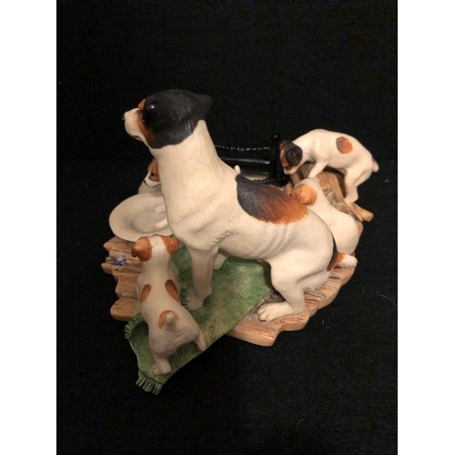 577 - Border Fine Arts Jack Russel mother and pups. Signed Mairi Lang Hunt