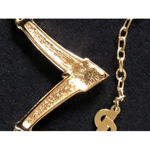 62 - CHRISTIAN DIOR Logo Vintage Gold Plated x Rhinestone Women's Necklace 16”- 18”