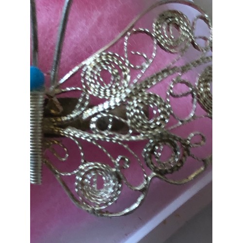 73 - Pretty silver coloured filigree butterfly brooch