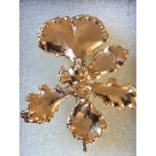 41 - Risis 24ct gold plated orchid flower brooch with a petal missing