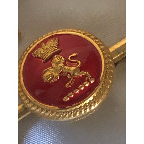 44 - Gold plated Tie pin and chain with Lion under crown