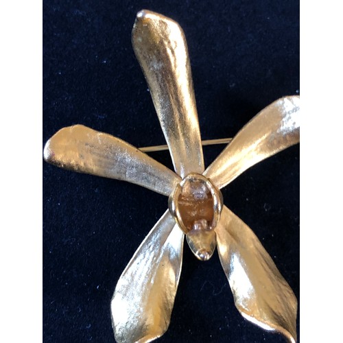 51 - Risis 24ct gold plated orchid flower brooch