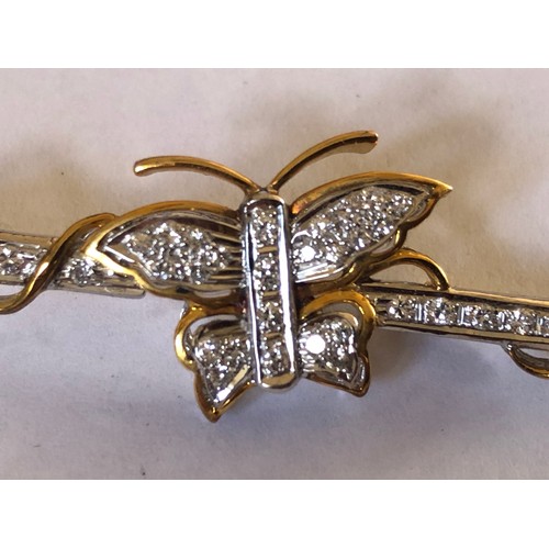 63 - Butterfly 14k brooch Yellow and white gold with diamonds.