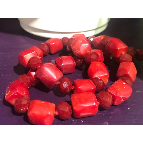 71 - Red coral necklace. needs a new clip